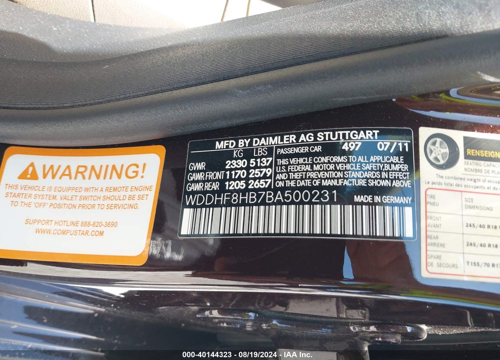 2011 MERCEDES-BENZ E 350 4MATIC VIN: WDDHF8HB7BA500231