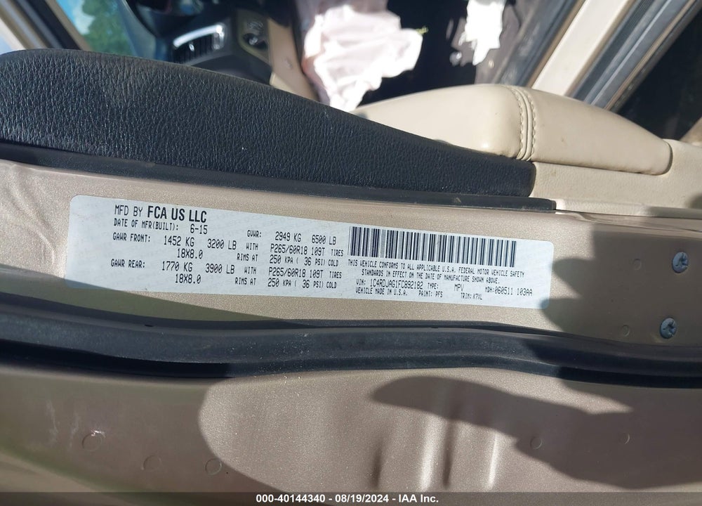 2015 DODGE DURANGO SXT VIN: 1C4RDJAG1FC892182
