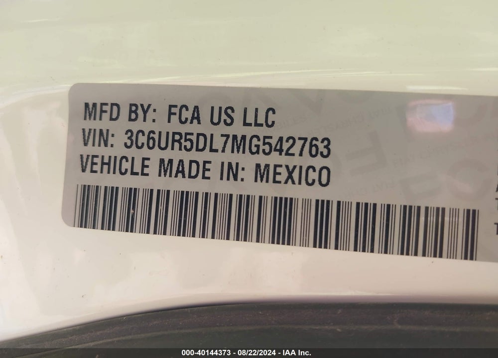 2021 RAM 2500 BIG HORN 4X4 6'4 BOX VIN: 3C6UR5DL7MG542763