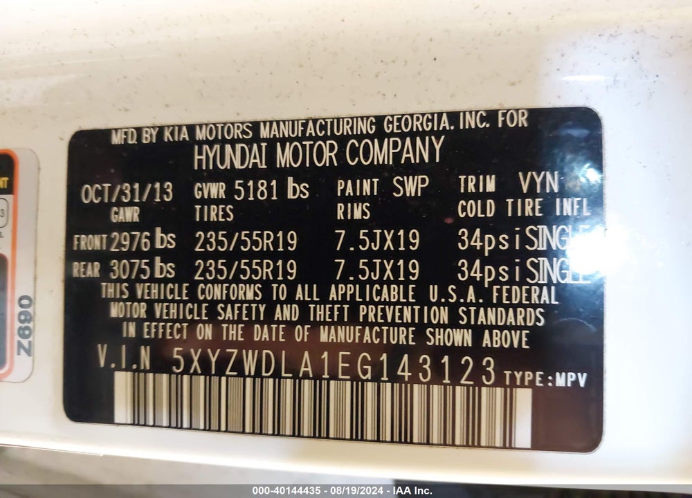 2014 HYUNDAI SANTA FE SPORT 2.0L TURBO VIN: 5XYZWDLA1EG143123