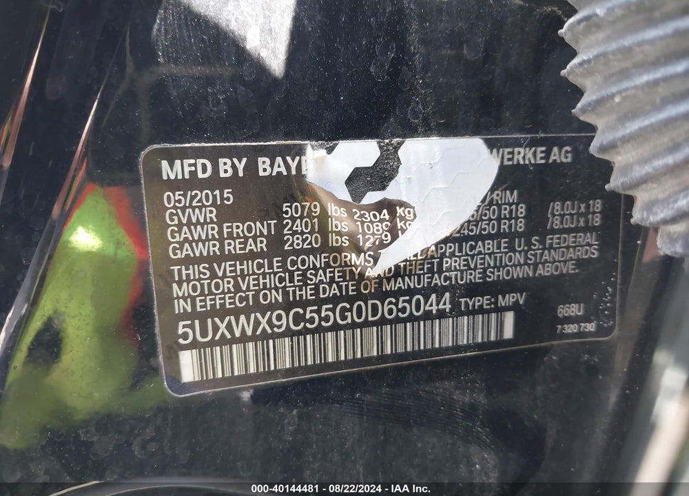 2016 BMW X3 XDRIVE28I VIN: 5UXWX9C55G0D65044