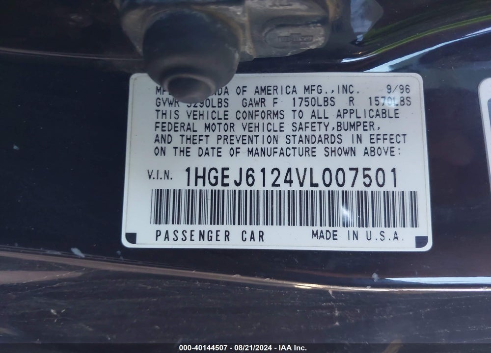 1997 HONDA CIVIC DX VIN: 1HGEJ6124VL007501
