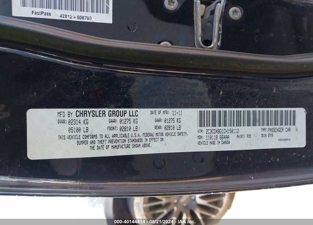 2012 DODGE CHARGER SE VIN: 2C3CDXBG1CH150112