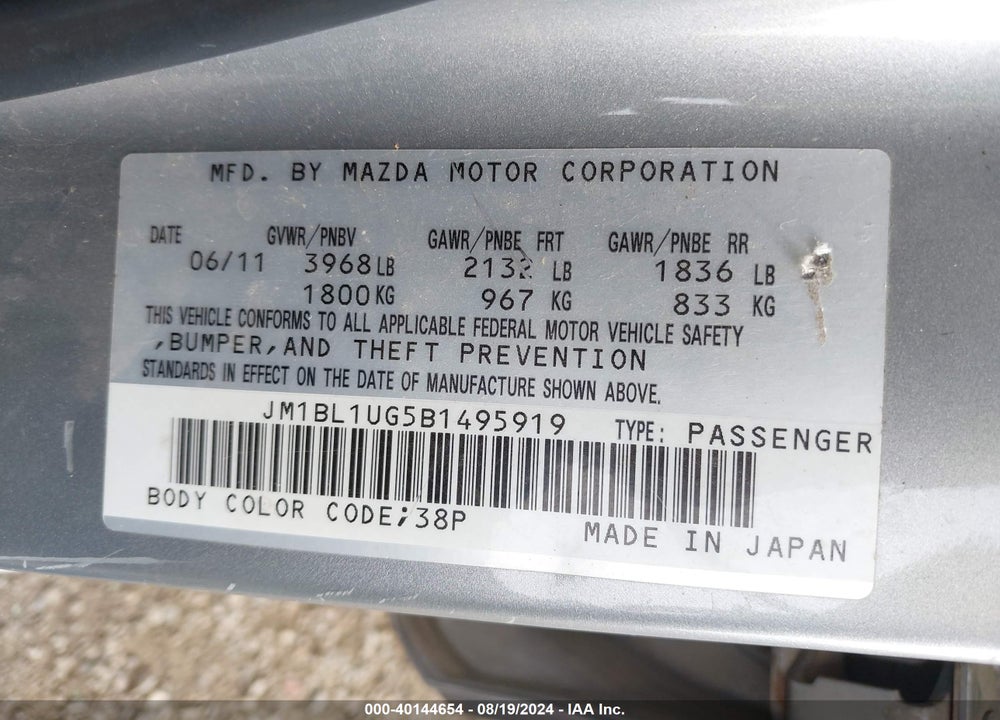 2011 MAZDA 3 I SPORT VIN: JM1BL1UG5B1495919