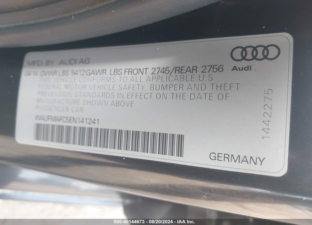 2014 AUDI A6 3.0 TDI PREMIUM PLUS VIN: WAUFMAFC5EN141241
