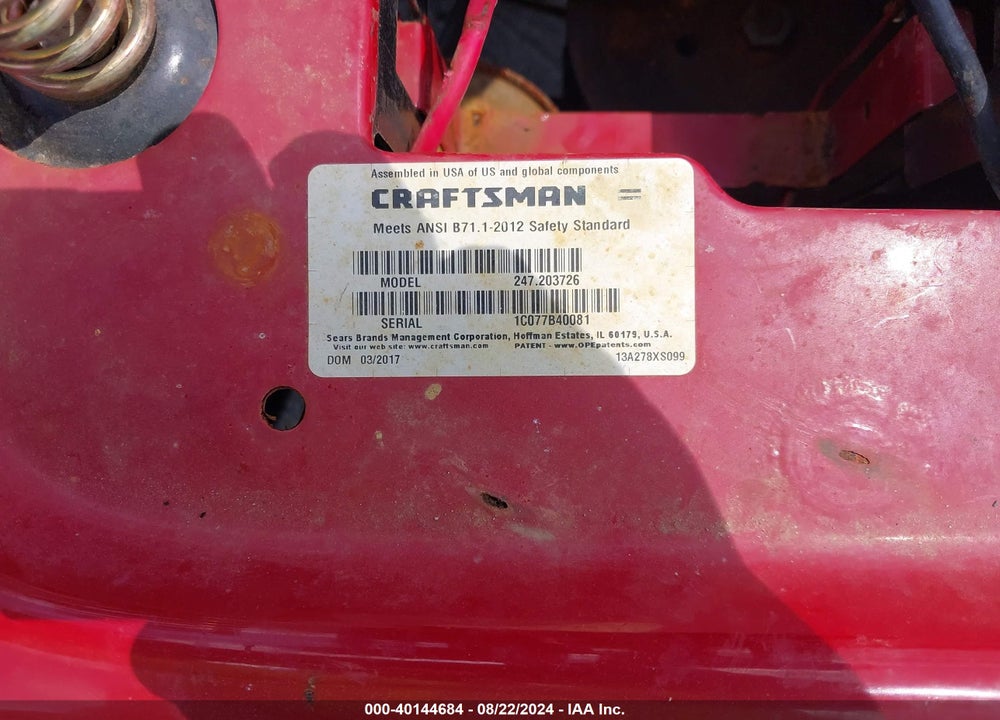 2017 CRAFTSMAN 247.203726 VIN: 1C077B40081