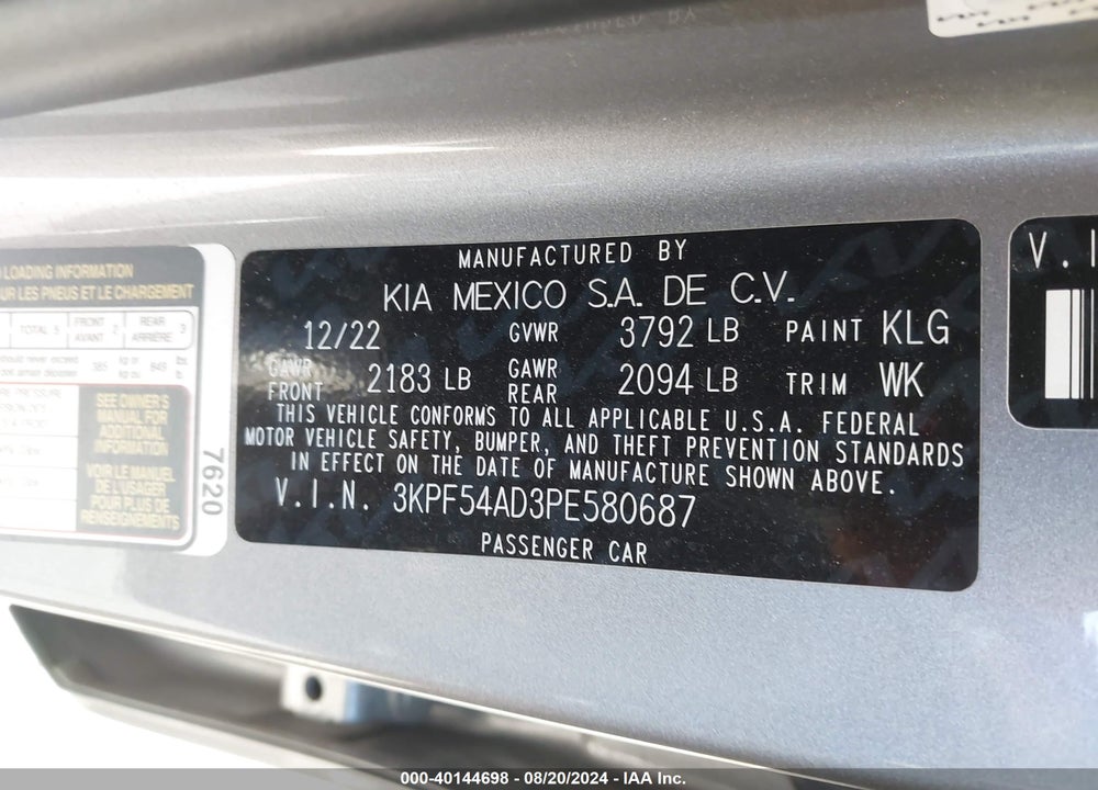 2023 KIA FORTE GT LINE VIN: 3KPF54AD3PE580687