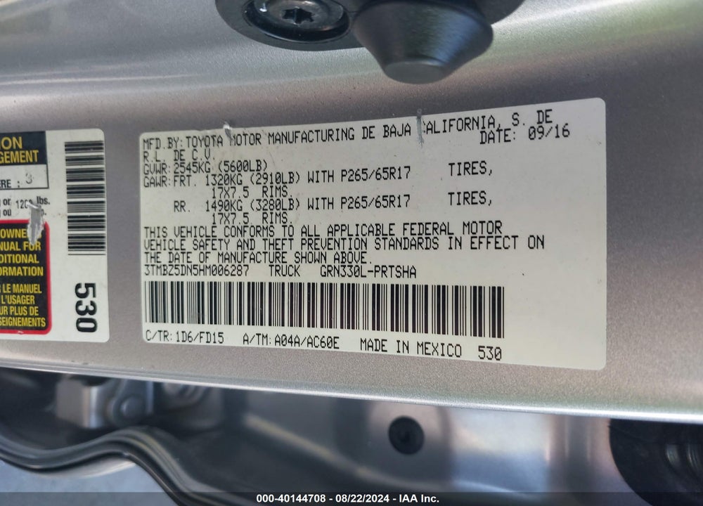 2017 TOYOTA TACOMA TRD SPORT VIN: 3TMBZ5DN5HM006287