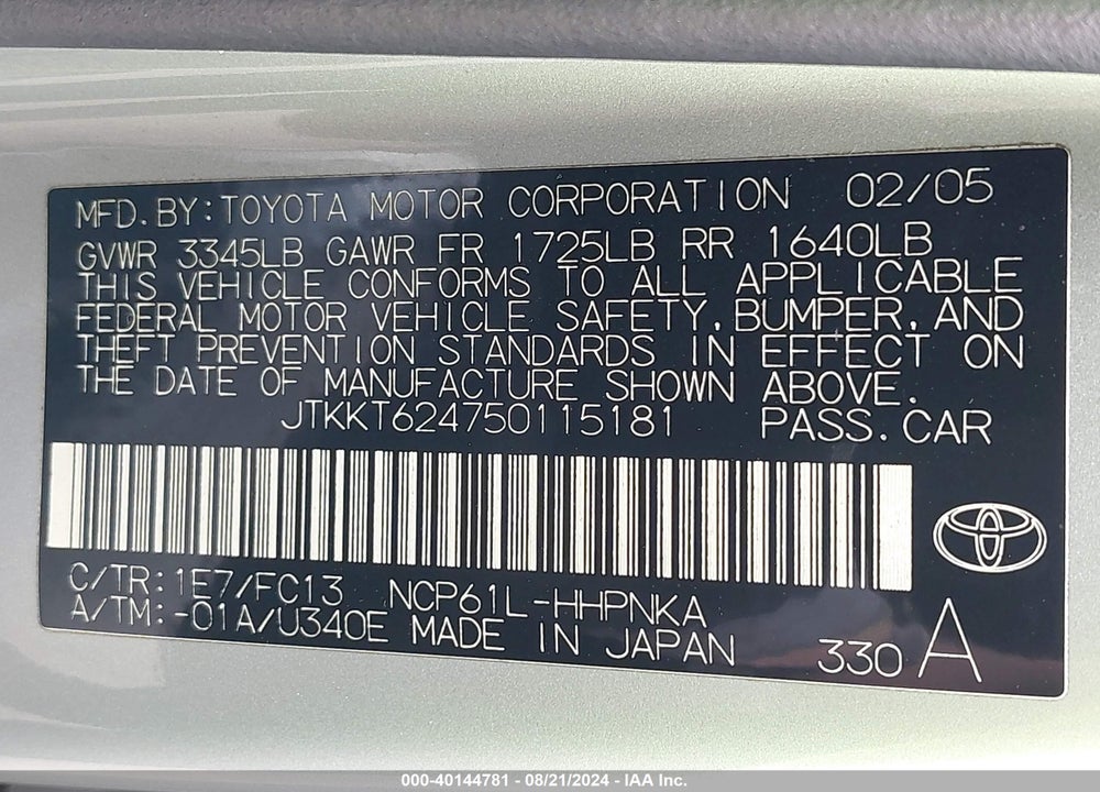 2005 SCION XA VIN: JTKKT624750115181