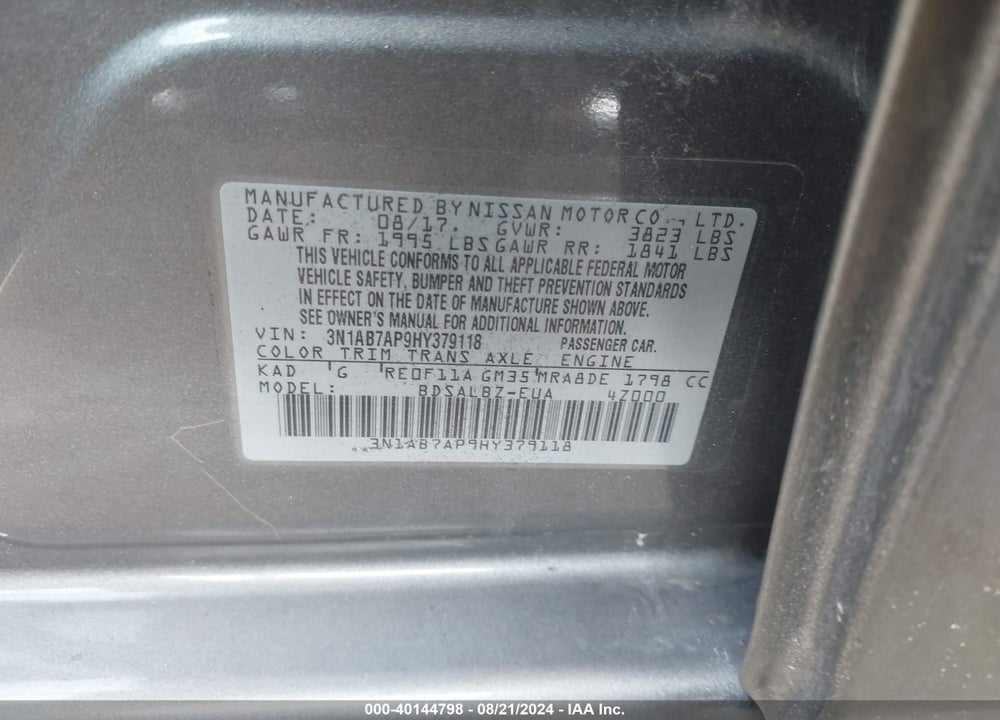 2017 NISSAN SENTRA S VIN: 3N1AB7AP9HY379118