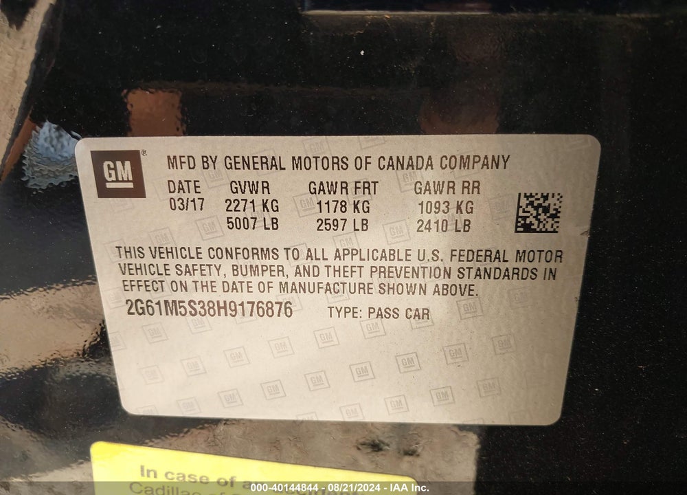 2017 CADILLAC XTS LUXURY VIN: 2G61M5S38H9176876