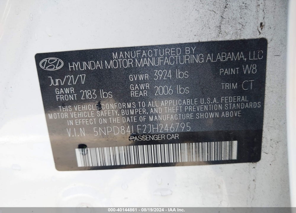 2018 HYUNDAI ELANTRA SEL VIN: 5NPD84LF2JH246795