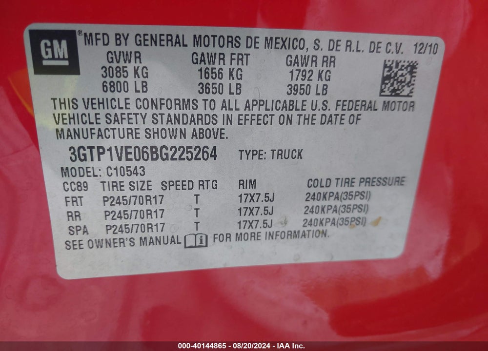 2011 GMC SIERRA 1500 SLE VIN: 3GTP1VE06BG225264