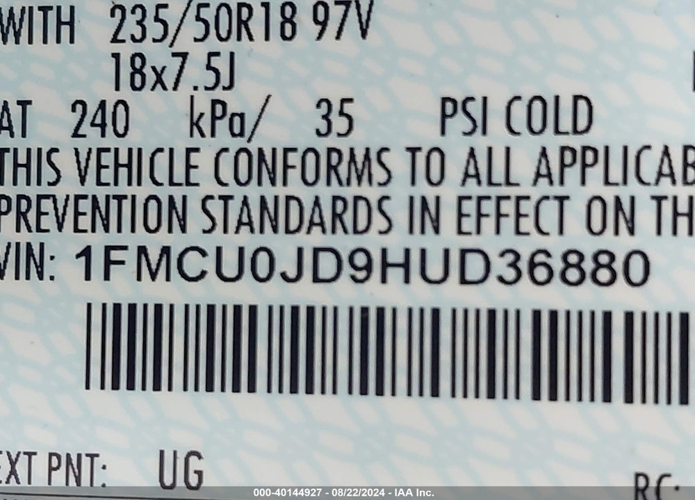 2017 FORD ESCAPE TITANIUM VIN: 1FMCU0JD9HUD36880
