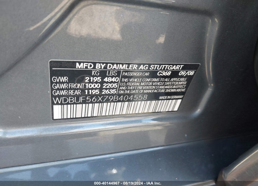 2009 MERCEDES-BENZ E 350 VIN: WDBUF56X79B404558
