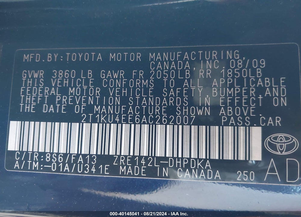 2010 TOYOTA MATRIX VIN: 2T1KU4EE6AC262007
