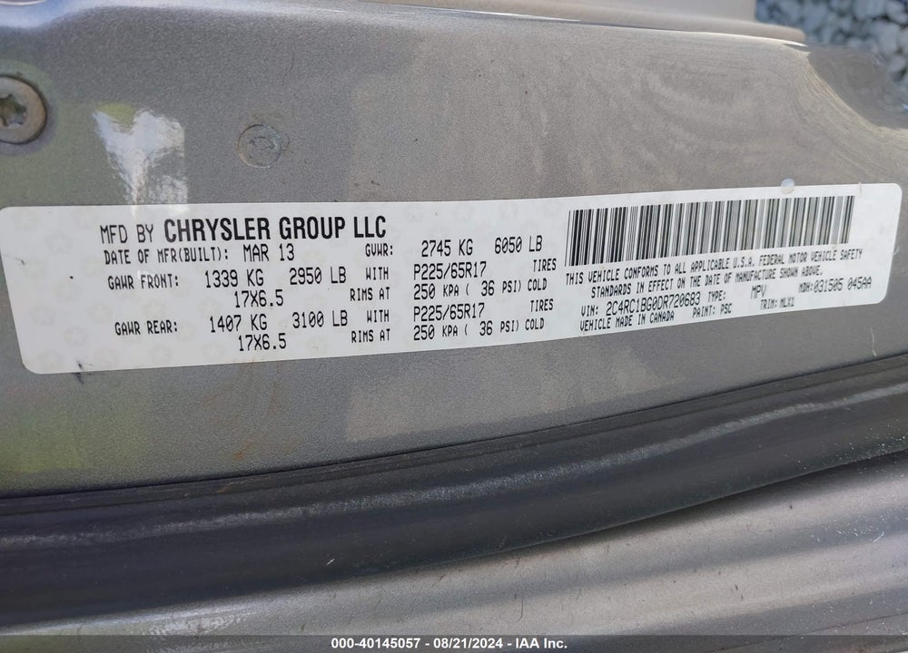 2013 CHRYSLER TOWN & COUNTRY TOURING VIN: 2C4RC1BG0DR720683