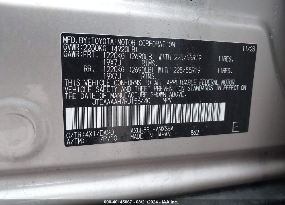 2024 TOYOTA VENZA LIMITED VIN: JTEAAAAH7RJ156440