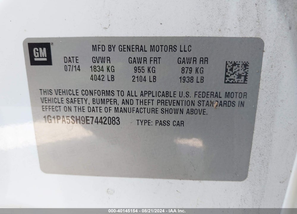 2014 CHEVROLET CRUZE LS AUTO VIN: 1G1PA5SH9E7442083