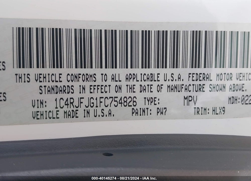 2015 JEEP GRAND CHEROKEE SUMMIT VIN: 1C4RJFJG1FC754826