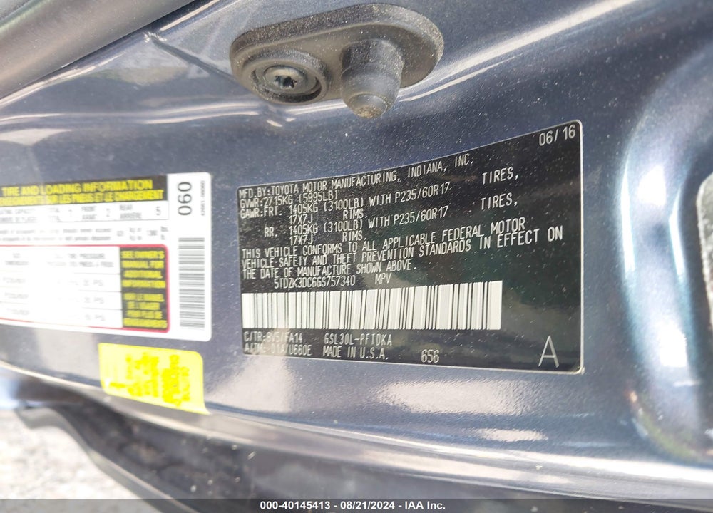 2016 TOYOTA SIENNA L VIN: 5TDZK3DC6GS757340