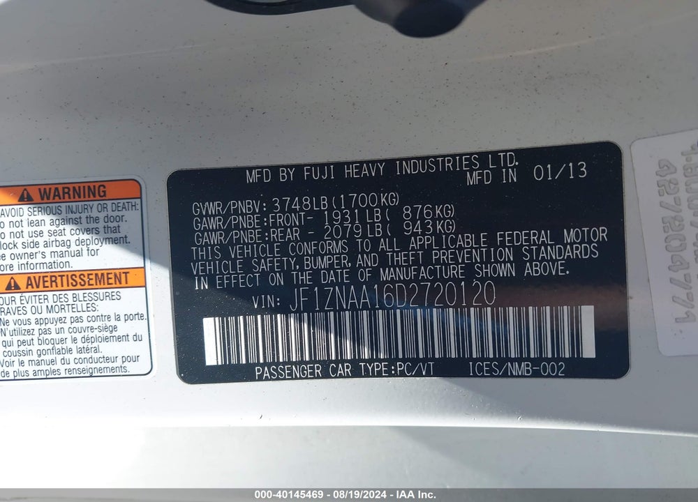 2013 SCION FR-S VIN: JF1ZNAA16D2720120