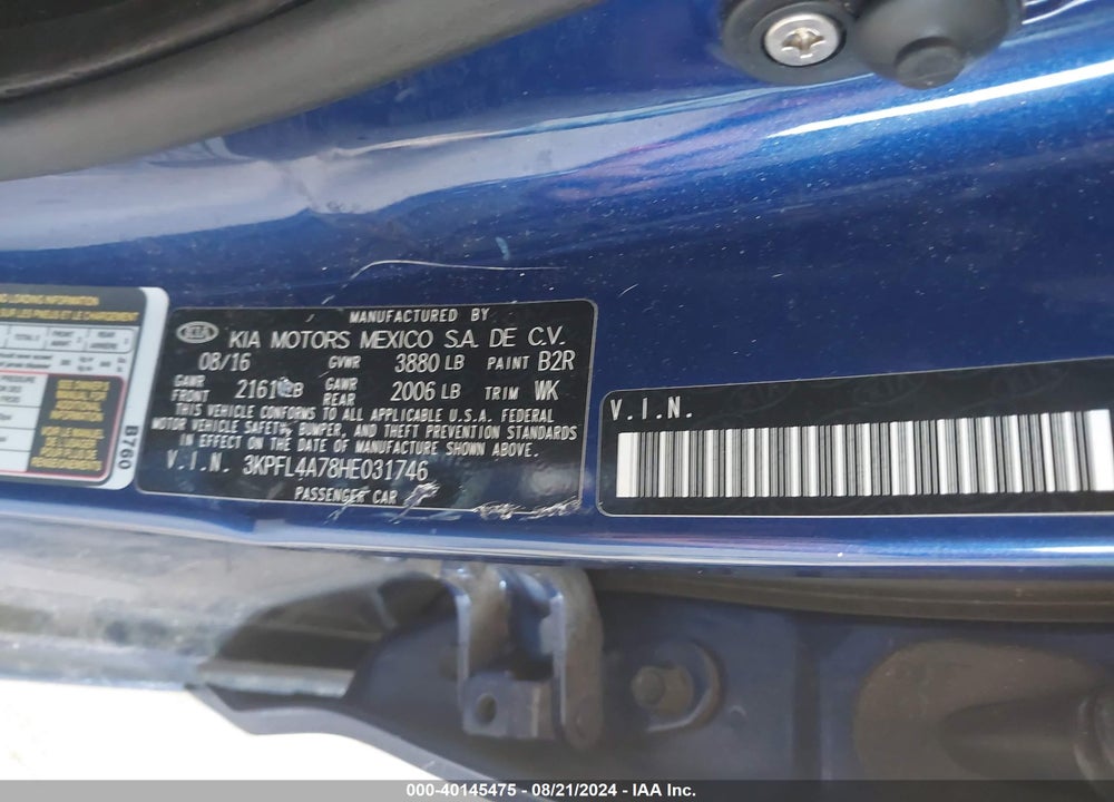 2017 KIA FORTE LX VIN: 3KPFL4A78HE031746