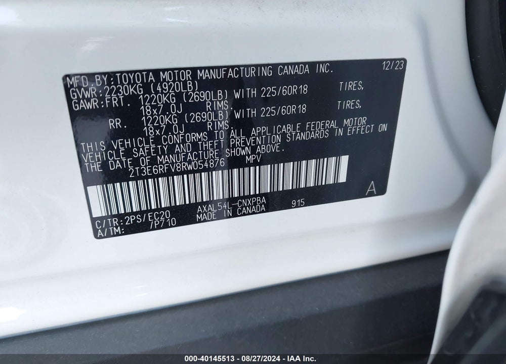 2024 TOYOTA RAV4 HYBRID XSE VIN: 2T3E6RFV8RW054876