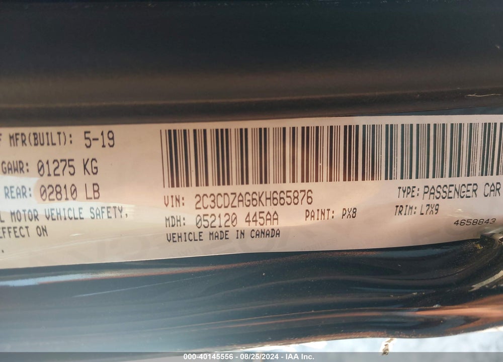 2019 DODGE CHALLENGER SXT VIN: 2C3CDZAG6KH665876