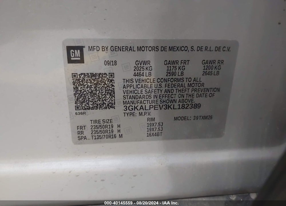 2019 GMC TERRAIN SLT VIN: 3GKALPEV3KL182389