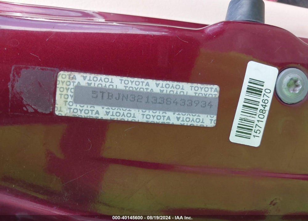 2003 TOYOTA TUNDRA VIN: 5TBJN32133S433934