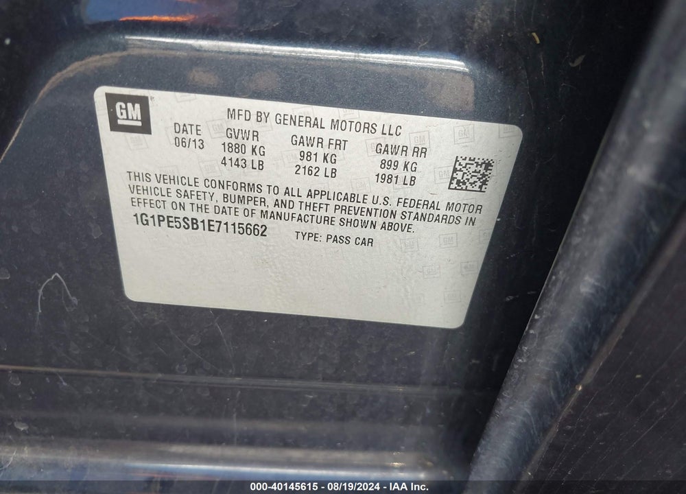 2014 CHEVROLET CRUZE 2LT AUTO VIN: 1G1PE5SB1E7115662