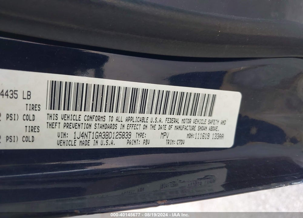 2011 JEEP PATRIOT SPORT VIN: 1J4NT1GA3BD125839