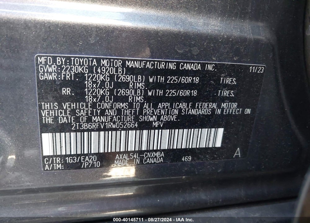 2024 TOYOTA RAV4 HYBRID XLE PREMIUM VIN: 2T3B6RFV1RW052664
