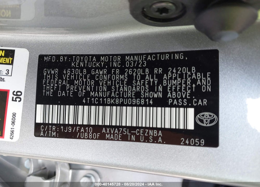 2023 TOYOTA CAMRY LE VIN: 4T1C11BK8PU096814