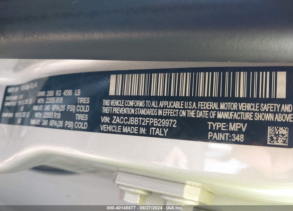2015 JEEP RENEGADE LATITUDE VIN: ZACCJBBT2FPB29972