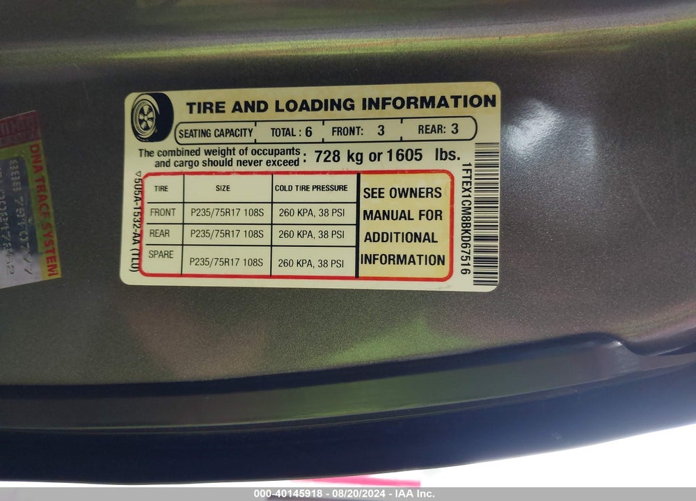 2011 FORD F-150 XL VIN: 1FTEX1CM8BKD67516