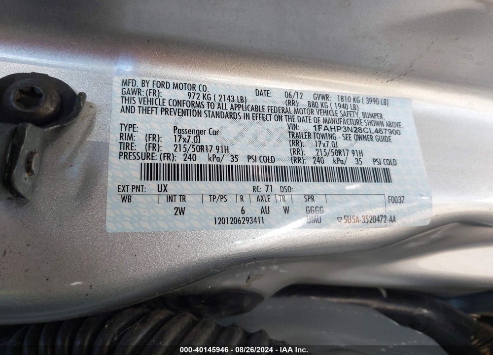 2012 FORD FOCUS TITANIUM VIN: 1FAHP3N28CL467900
