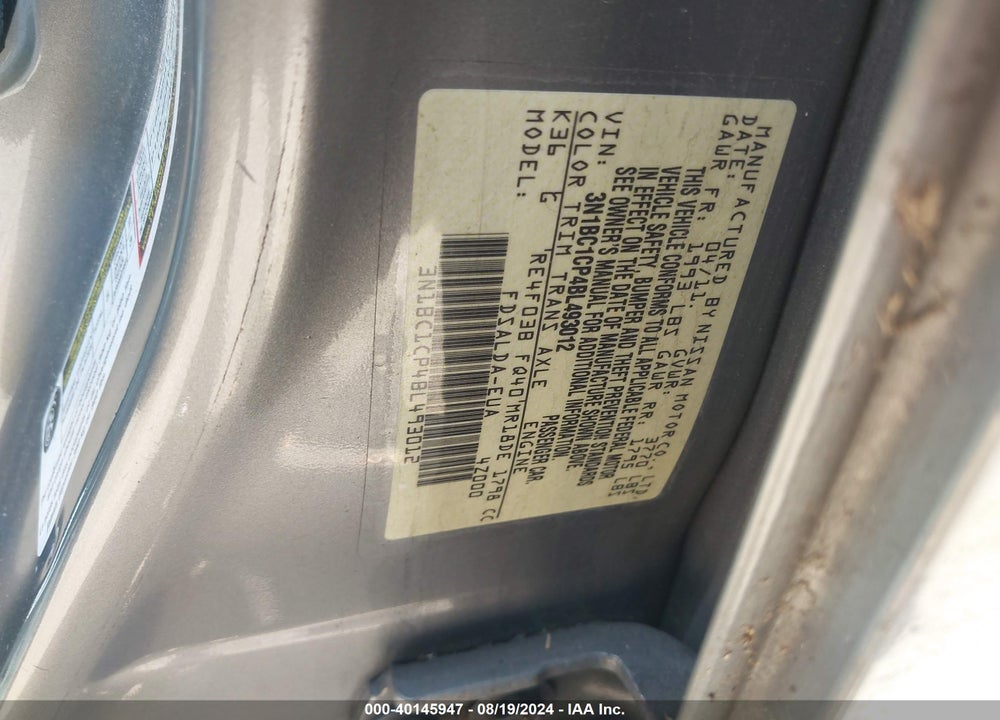 2011 NISSAN VERSA 1.8S VIN: 3N1BC1CP4BL493012