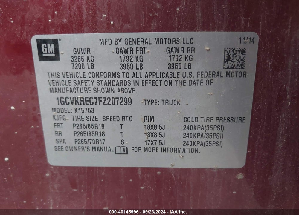 2015 CHEVROLET SILVERADO 1500 1LT VIN: 1GCVKREC7FZ207299