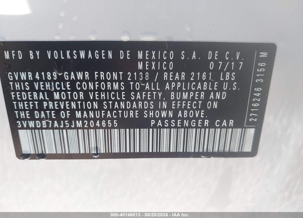 2018 VOLKSWAGEN JETTA 1.4T SE/1.4T WOLFSBURG EDITION VIN: 3VWDB7AJ5JM204655