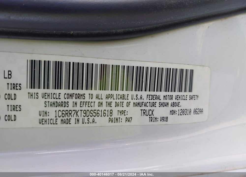 2013 RAM 1500 EXPRESS VIN: 1C6RR7KT9DS561618