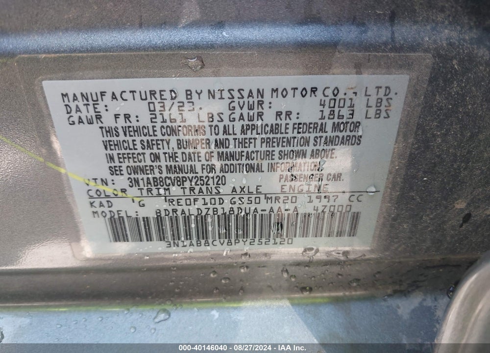 2023 NISSAN SENTRA SV XTRONIC CVT VIN: 3N1AB8CV8PY252120