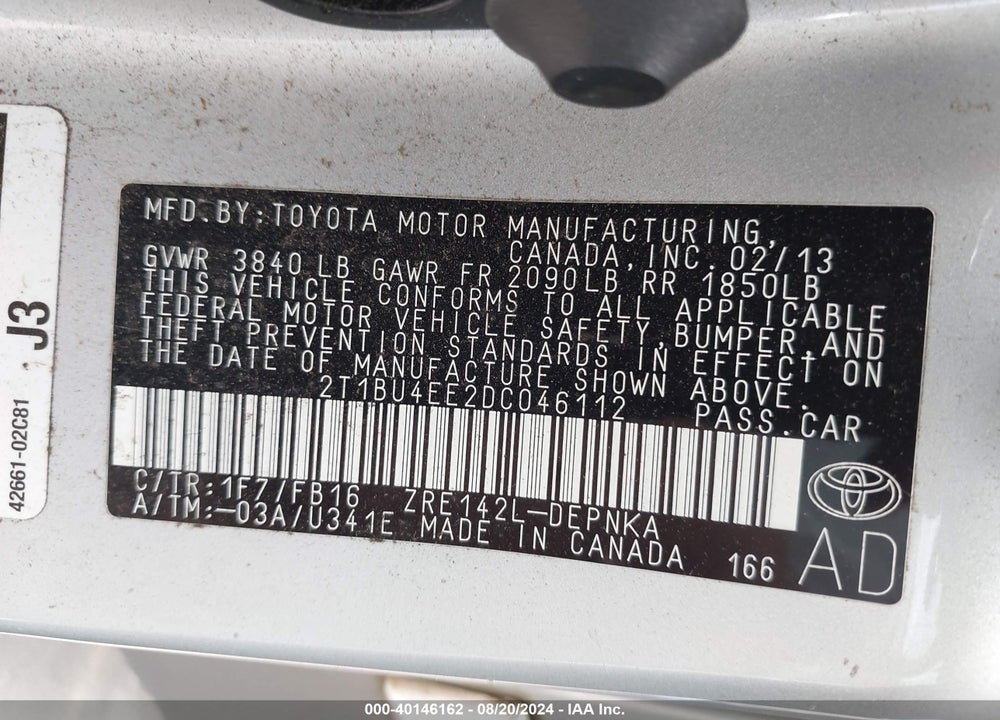 2013 TOYOTA COROLLA LE/LE SPECIAL EDITION VIN: 2T1BU4EE2DC046112