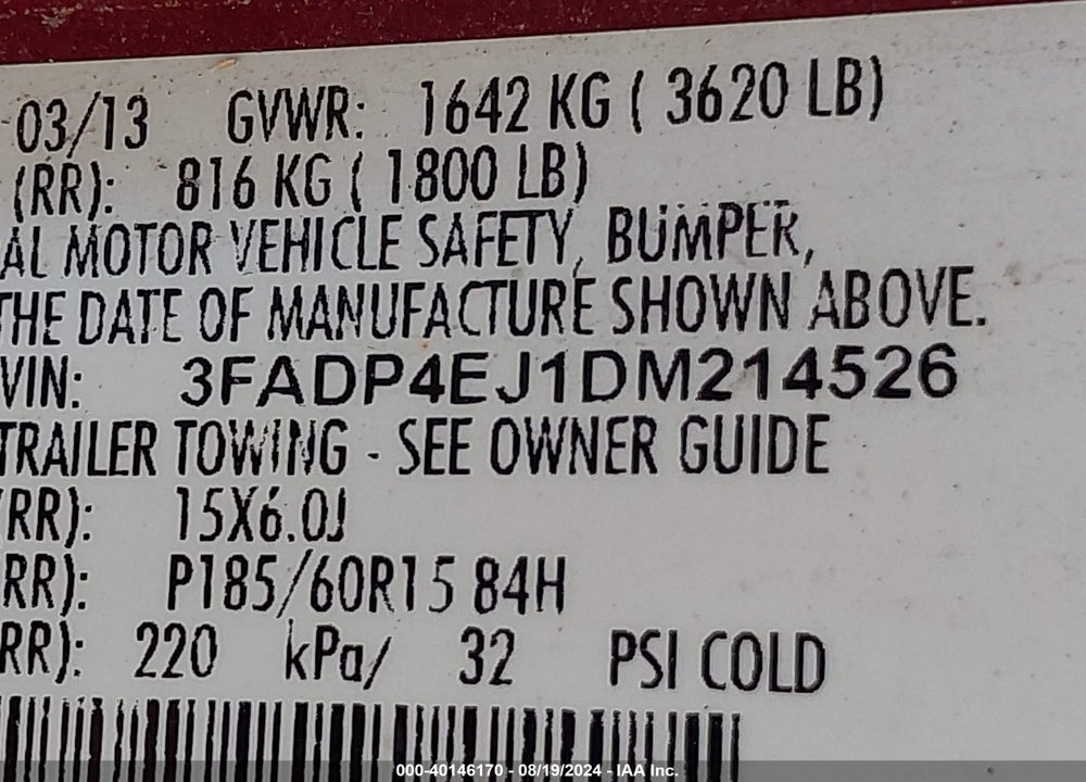 2013 FORD FIESTA SE VIN: 3FADP4EJ1DM214526