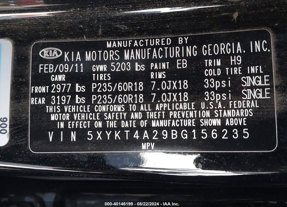 2011 KIA SORENTO LX V6 VIN: 5XYKT4A29BG156235
