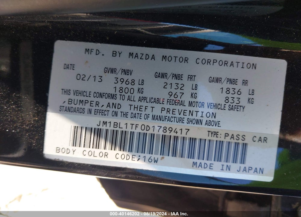 2013 MAZDA 3 I SV VIN: JM1BL1TF0D1789417