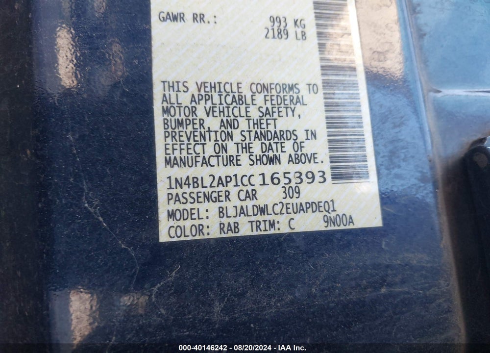 2012 NISSAN ALTIMA 3.5 SR VIN: 1N4BL2AP1CC165393