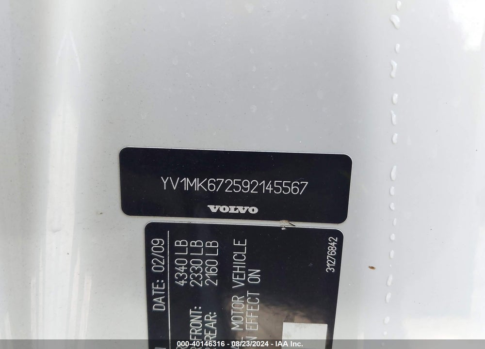 2009 VOLVO C30 VIN: YV1MK672592145567