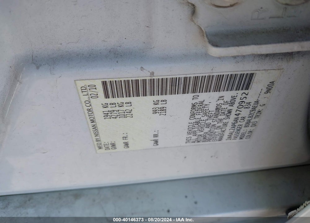 2010 NISSAN ALTIMA 2.5 S VIN: 1N4AL2AP6AN470952